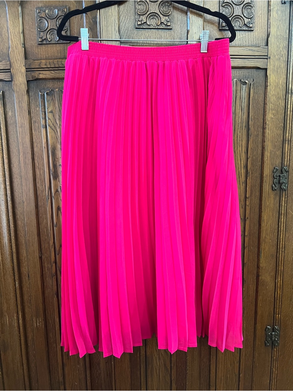 A New Day Hot Pink Pleated Midi Skirt